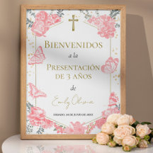 Presentación 3 años Welcome Sign Butterflys Pink