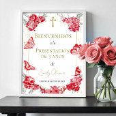 Presentación 3 años Welcome Sign Butterflys Red Poster