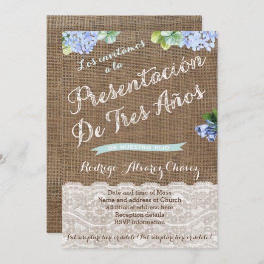 Presentación de Tres Años de niño Einladung (Vorne/Hinten)