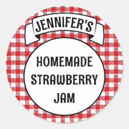 Preserve Jam Jelly Jar Red Kariert Gingham Label Runder Aufkleber