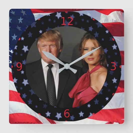 PRESIDENT DONALD TRUMP & MELANIA QUADRATISCHE WANDUHR (Vorderseite)