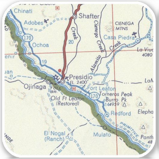 Presidio TX Vintag Map Aufkleber (Vorderseite)