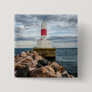 Presque Insel-Hafen-Wellenbrecher-Leuchtturm Button