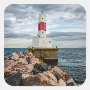 Presque Insel-Hafen-Wellenbrecher-Leuchtturm Quadratischer Aufkleber