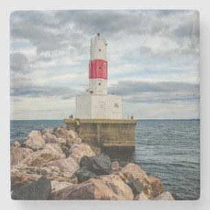 Presque Insel-Hafen-Wellenbrecher-Leuchtturm Steinuntersetzer