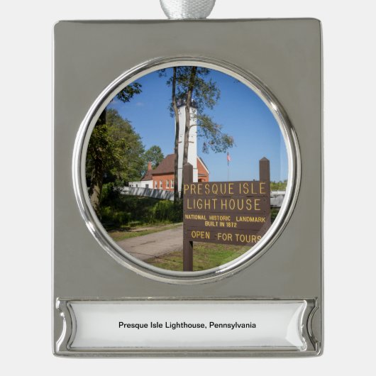 Presque Isle Lighthouse Banner-Ornament Silber (Vorderseite)