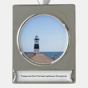 Presque Isle North Pierhead Lighthouse Banner-Ornament Silber