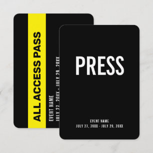 Press All Access Pass Event-ID-Ausweis 3,5" x 5" Einladung