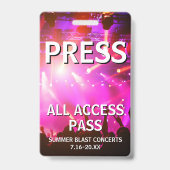 PRESS All Access Pass Konzertveranstaltung Ausweis (Rückseite)