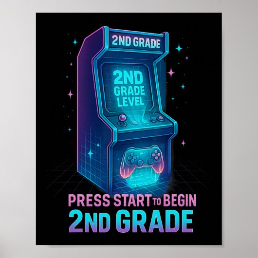 Press Start 2nd Grade Gamer Kids Level Up Fun 1 Poster (Vorne)