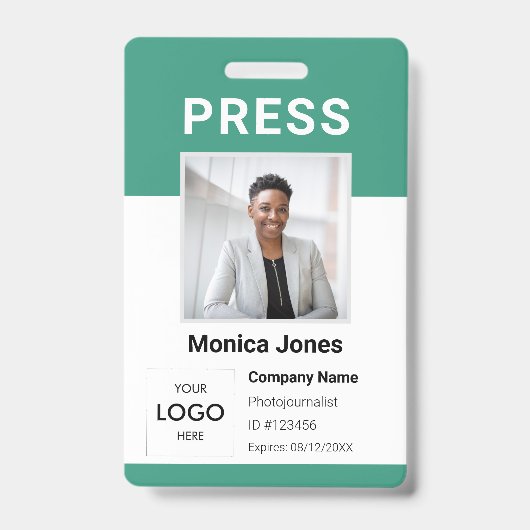 Presse-Logo-Foto-QR-Code Professionelles Abzeichen Ausweis (Vorderseite)