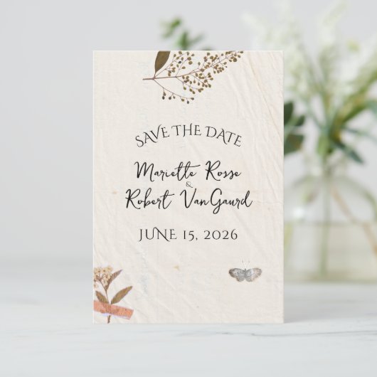 Pressed Blume Natural and Simple Wedding Save The Date (Stehend Vorderseite)