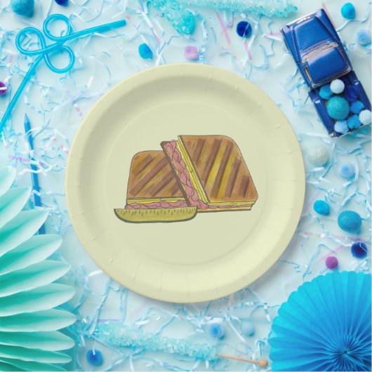 Pressed Cuban Sandwich Ham Cheese Salami PIckle Pappteller (Party)