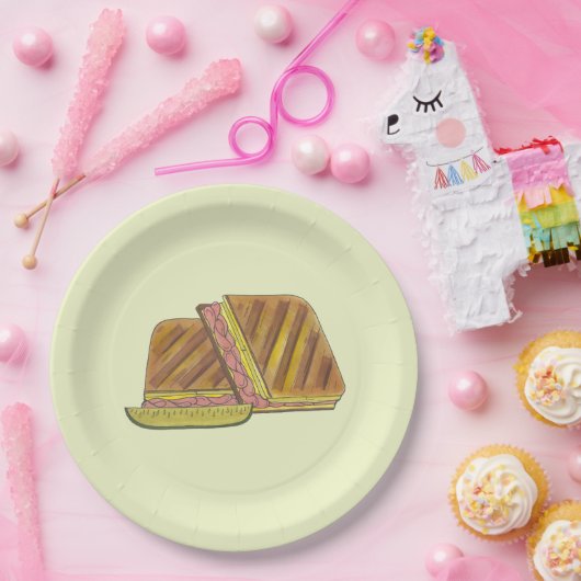 Pressed Cuban Sandwich Ham Cheese Salami PIckle Pappteller (Party)