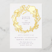 Pressed Gold Boho Micro Wildblume Wreath Wedding Folieneinladung (Vorderseite)