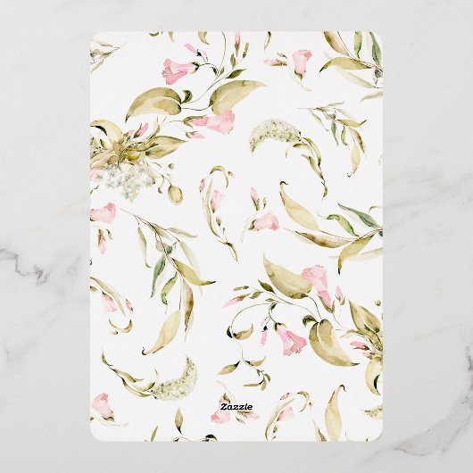 Pressed Rose Gold Spring Boho Wildblume Hochzeit Folieneinladung (Rückseite)