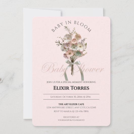 Pressed Wildblume Baby in Bloom Boho Babydusche Einladung (Vorderseite)