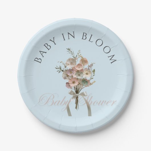 Pressed Wildblume Baby in Bloom Boho Babydusche Pappteller (Vorderseite)