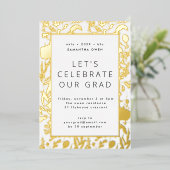 Pressed Wildblume Leaf Graduation Party Gold Folieneinladung (Stehend vorne)