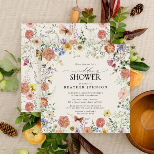 Pressierte Wildblume Blumenrahmen-Polterabend Einladung