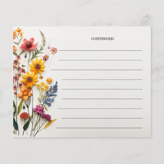 Pressierte Wildblumen Brautparty Rezept-Karte (Rückseite)
