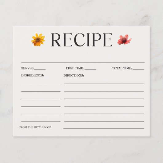 Pressierte Wildblumen Brautparty Rezept-Karte (Vorderseite)
