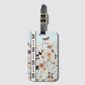 Pressierte Wildblumen Cotattecore Monogramm Blau Gepäckanhänger (Vorderseite Vertikal)