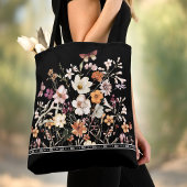 Pressierte Wildblumen Cotattecore Monogramm Schwar Tasche