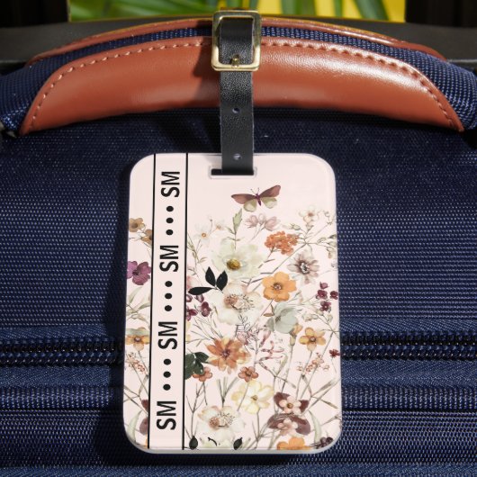 Pressierte Wildblumen Cotgagecore Rosa Monogramm Gepäckanhänger (Vorderseite Insitu 2)