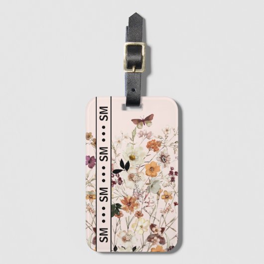 Pressierte Wildblumen Cotgagecore Rosa Monogramm Gepäckanhänger (Vorderseite Vertikal)