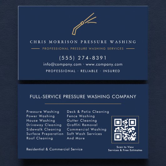 Pressure Washing Power Wash QR Code Navy Blue Visitenkarte