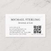 Prestige Anwalt QR Code Elegant Black Silver Visitenkarte (Rückseite)