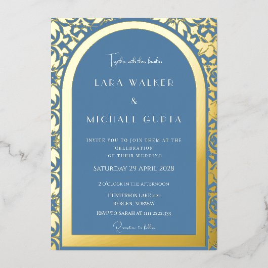 Prestigious Dusty Blue Wedding (Solid) Folieneinladung (Vorderseite)