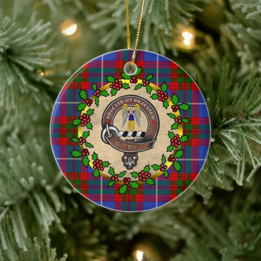 Preston Clan Abzeichen & Tartan Personalisierte We Keramik Ornament (Baum)
