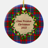 Preston Clan Abzeichen & Tartan Personalisierte We Keramik Ornament (Hinten)