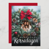 Prettige Kerstdagen Foto Kerstkrans Dennenappels Feiertagskarte (Vorne/Hinten)