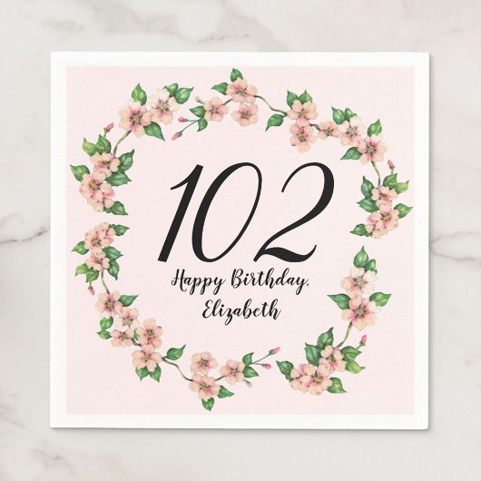 Pretty 102nd birthday blush pink floral serviette