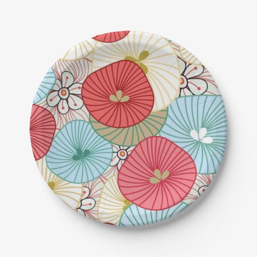 Pretty Abract Colorful Busy Floral Pattern Pappteller (Vorderseite)