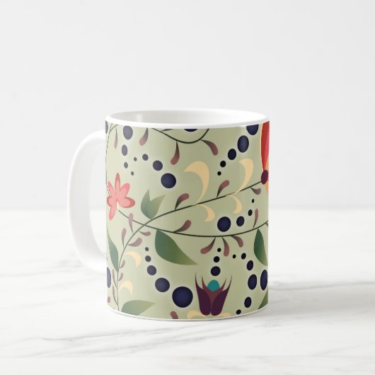 Pretty Abstract Flower Pattern on Sage Green Kaffeetasse (Vorderseite Links)