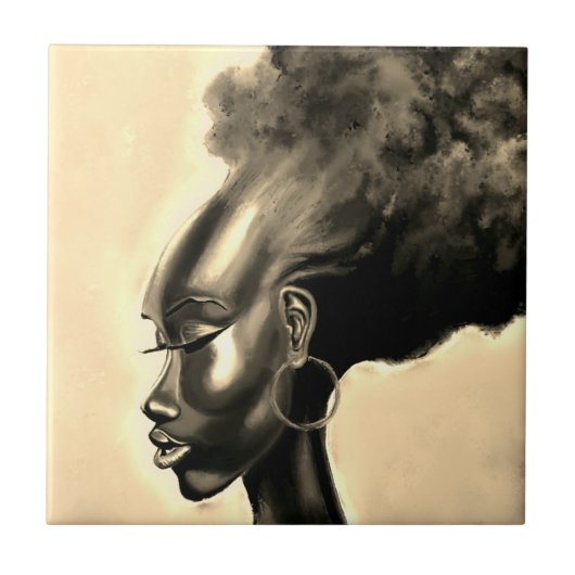 Pretty African Woman Painting Tile Fliese (Vorderseite)