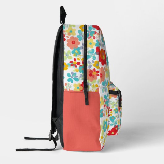 Pretty Aqua Blue Blush Pink Red Floral Pattern Bedruckter Rucksack (Links)