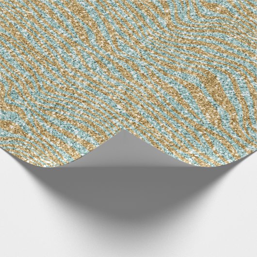 Pretty Aqua Mint Gold Glitter Zebra Print Geschenkpapier (Ecke)