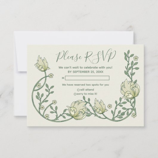 Pretty art nouveau flowers rsvp card (Vorderseite)