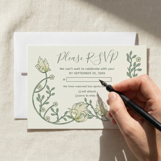Pretty art nouveau flowers rsvp card karte