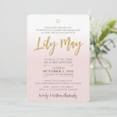 PRETTY Bat Mitzvah pale pink gold elegant script Einladung (Stehend Vorderseite)