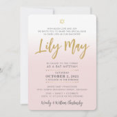 PRETTY Bat Mitzvah pale pink gold elegant script Einladung (Vorderseite)