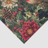 Pretty Bird on Pine Tree Branches with Flowers Seidenpapier (Ausschnitt)