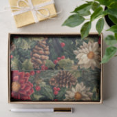 Pretty Bird on Pine Tree Branches with Flowers Seidenpapier (Geschenk)