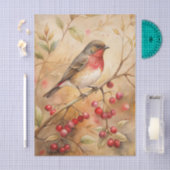 Pretty Bird Perched on a Branch with Red Berries Seidenpapier (Handwerk)