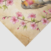 Pretty Bird Perched on Pink Floral Branch Seidenpapier (Ausschnitt)